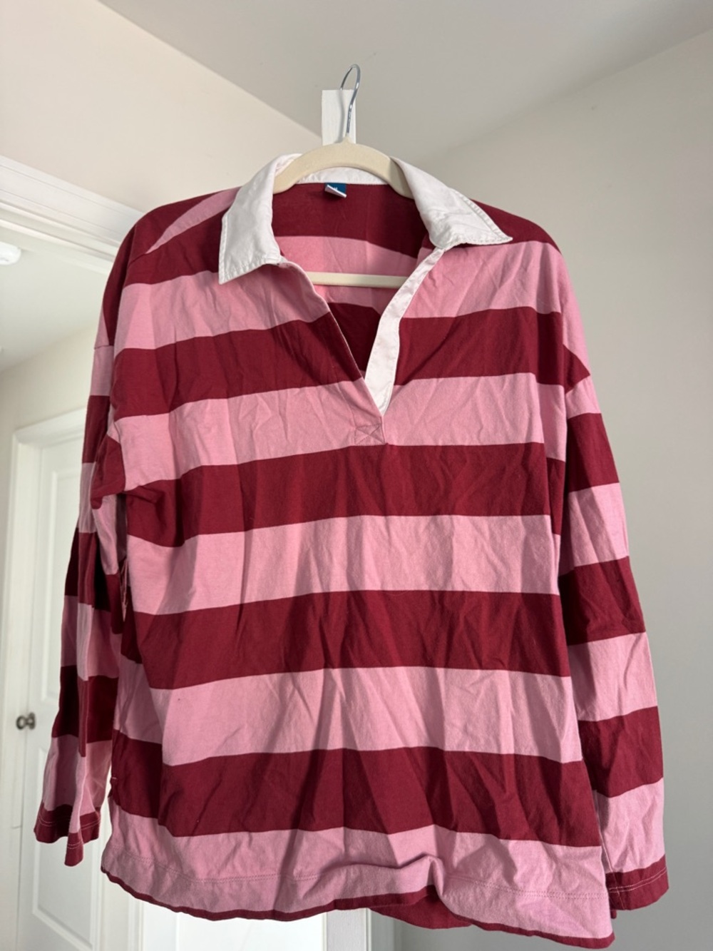 Old Navy Rugby Polo in Burgundy and Pink with White Collar